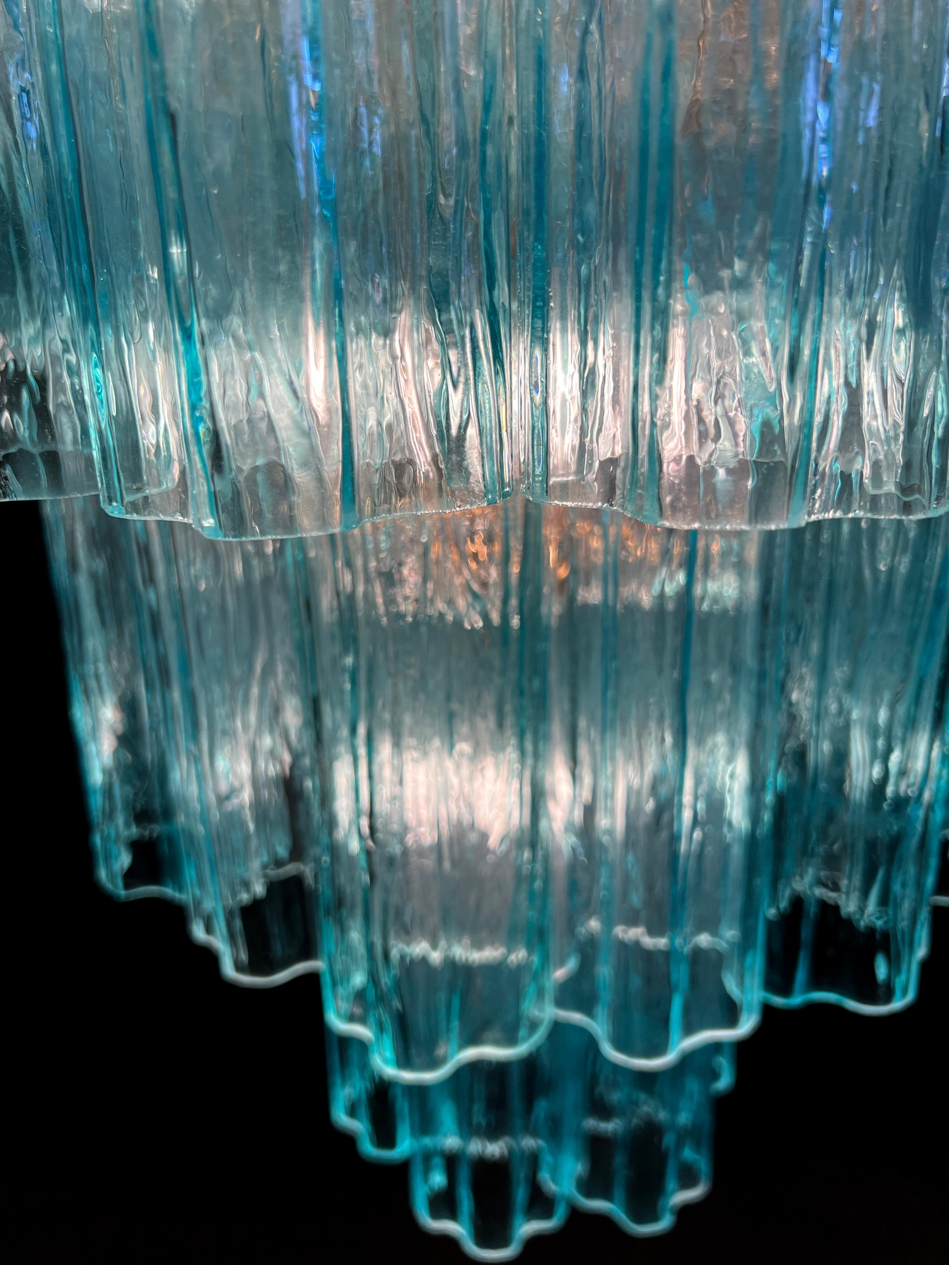 Elegant Pair of Italian Blue Chandeliers by Valentina Planta, Murano For Sale 7