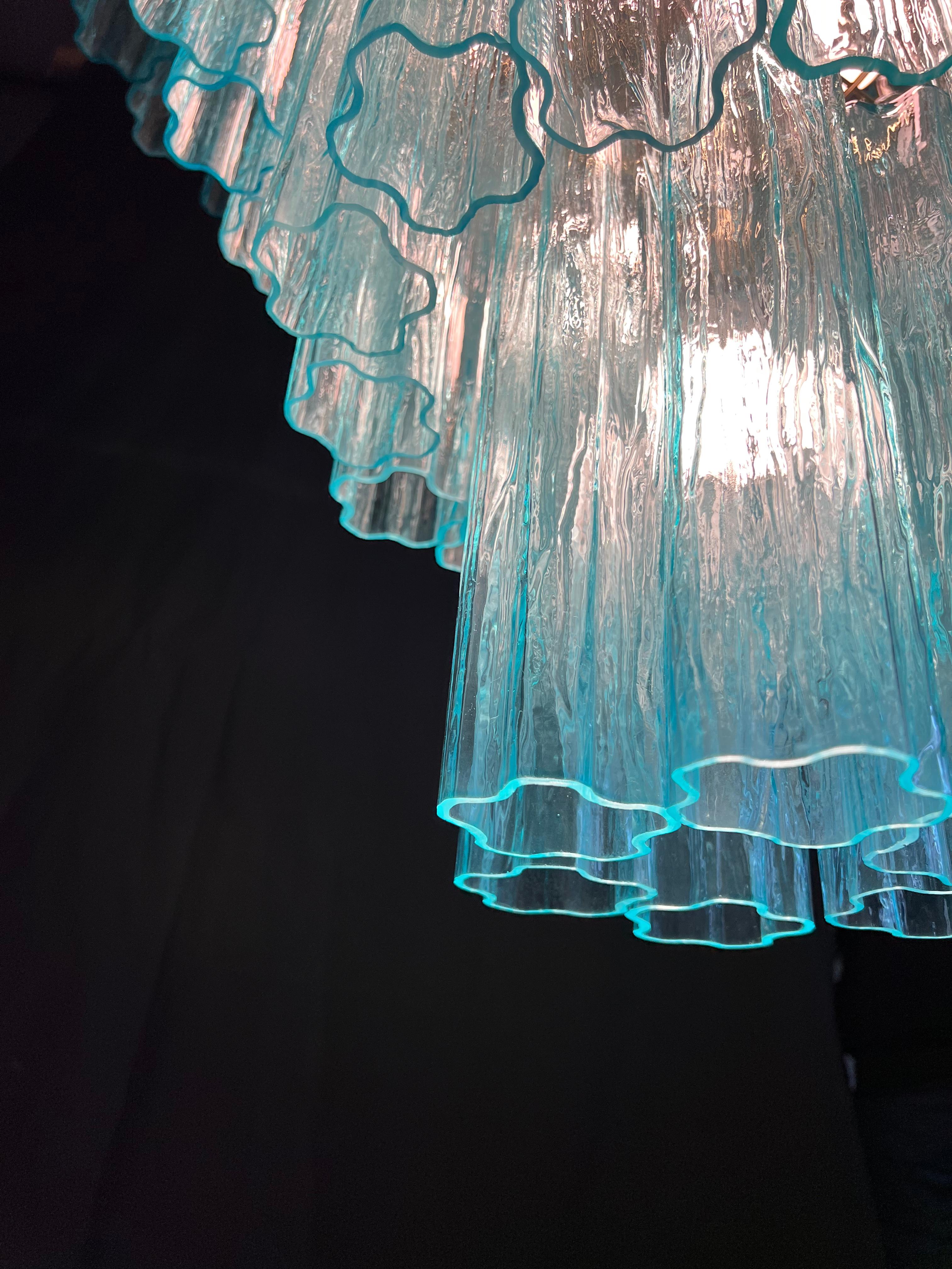 Elegant Pair of Italian Blue Chandeliers by Valentina Planta, Murano For Sale 13