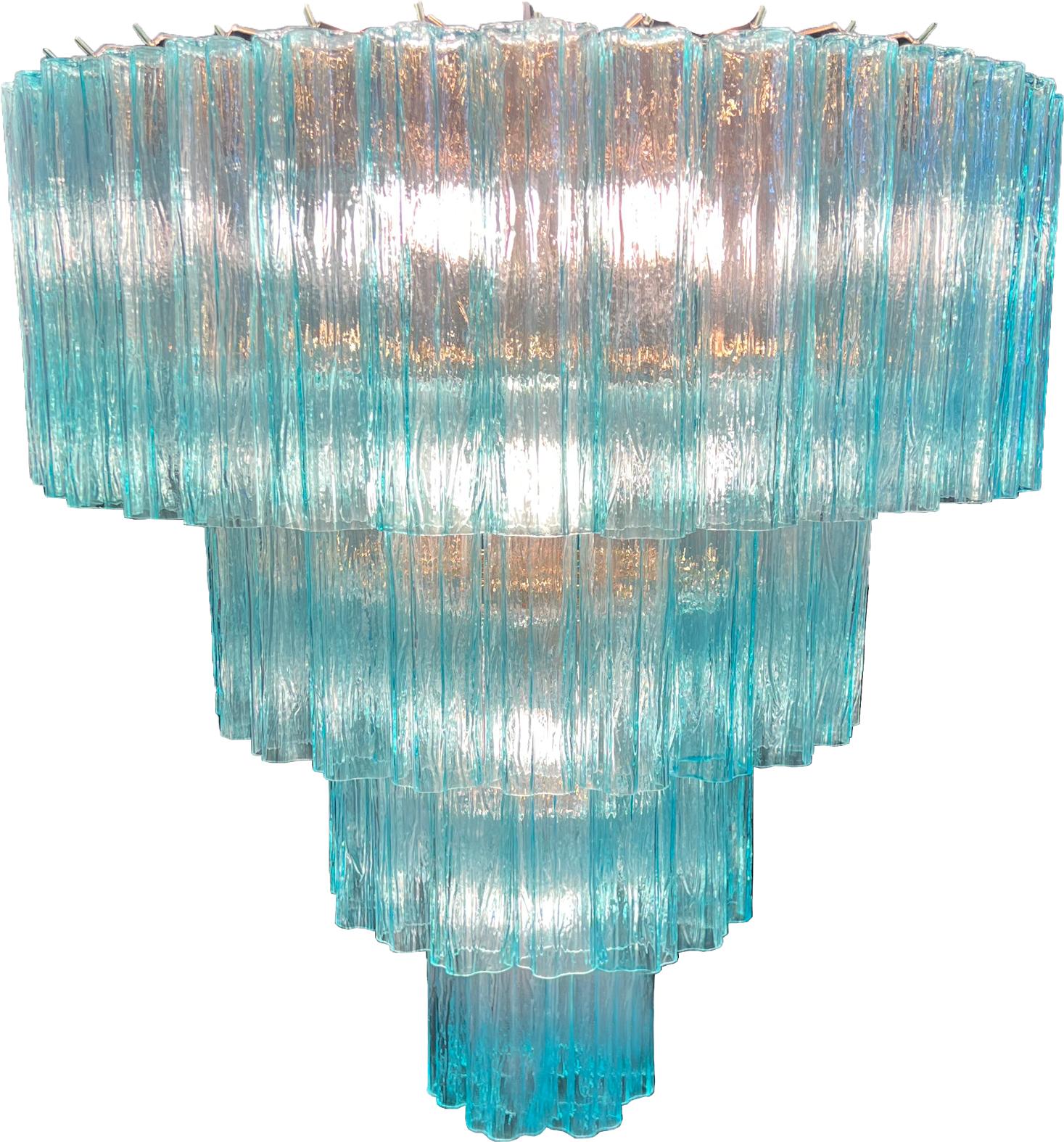 Elegant Pair of Italian Blue Chandeliers by Valentina Planta, Murano For Sale 15