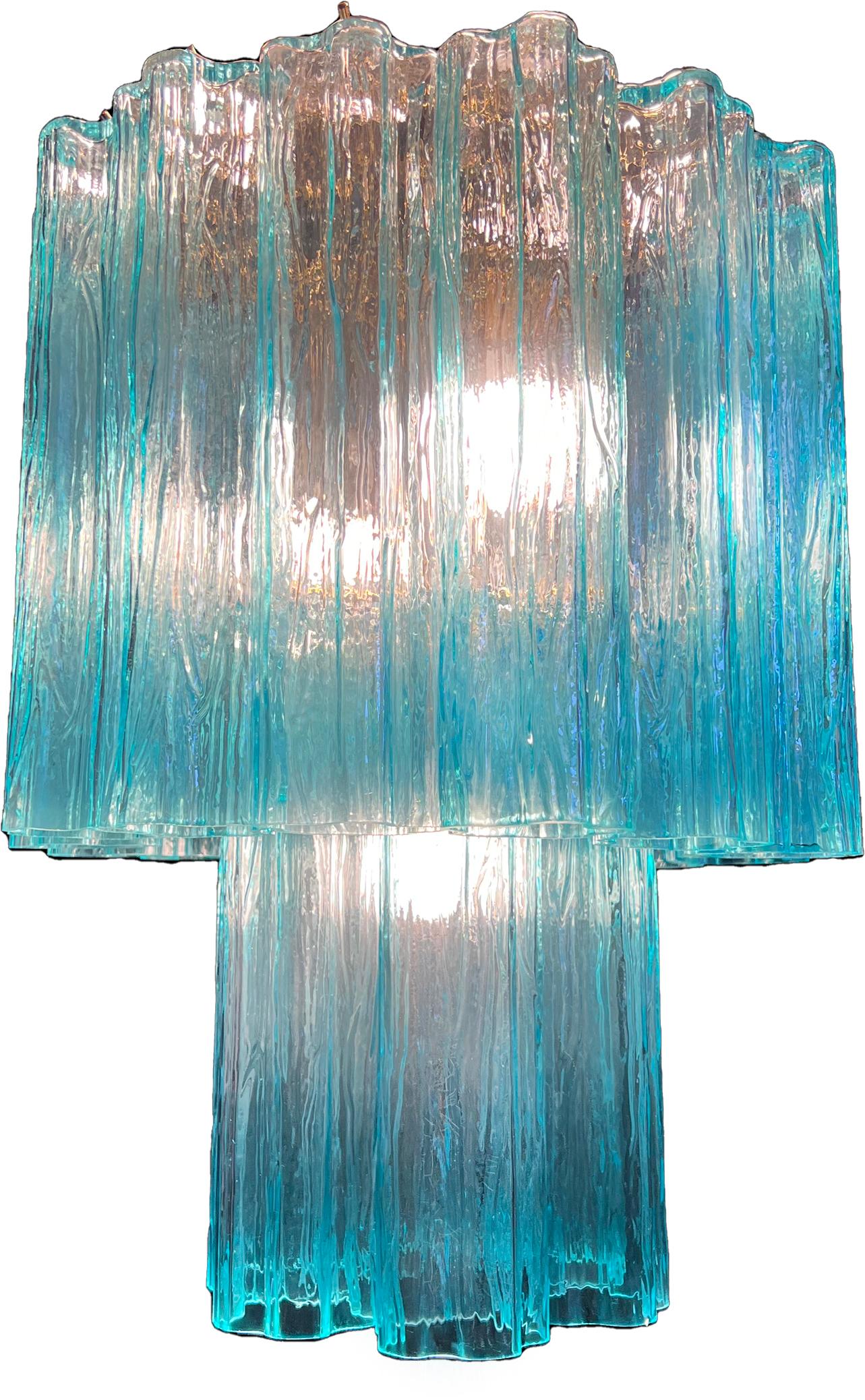 Glass Elegant Pair of Italian Blue Chandeliers by Valentina Planta, Murano For Sale
