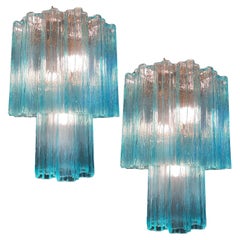 Elegante coppia di lampadari blu italiani di Valentina Planta, Murano