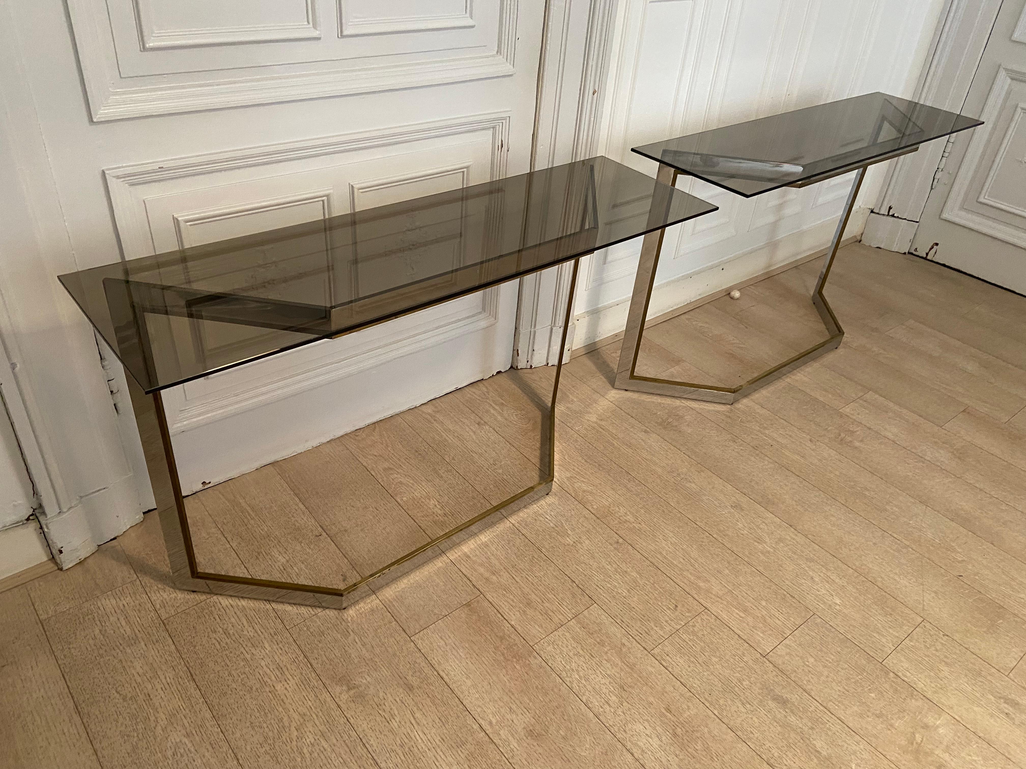 20th Century Elegant Pair of Italian Consoles from the 70s, Structure in Chromed Metal