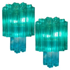 Elegant Pair of Italian Emerald Chandeliers by Valentina Planta, Murano