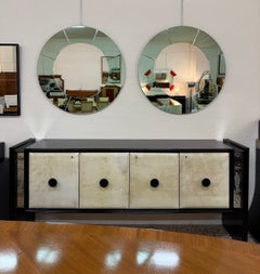 Elegant Pair of Italian Green Glass Wall Mirrors, in the Style of Fontana Arte