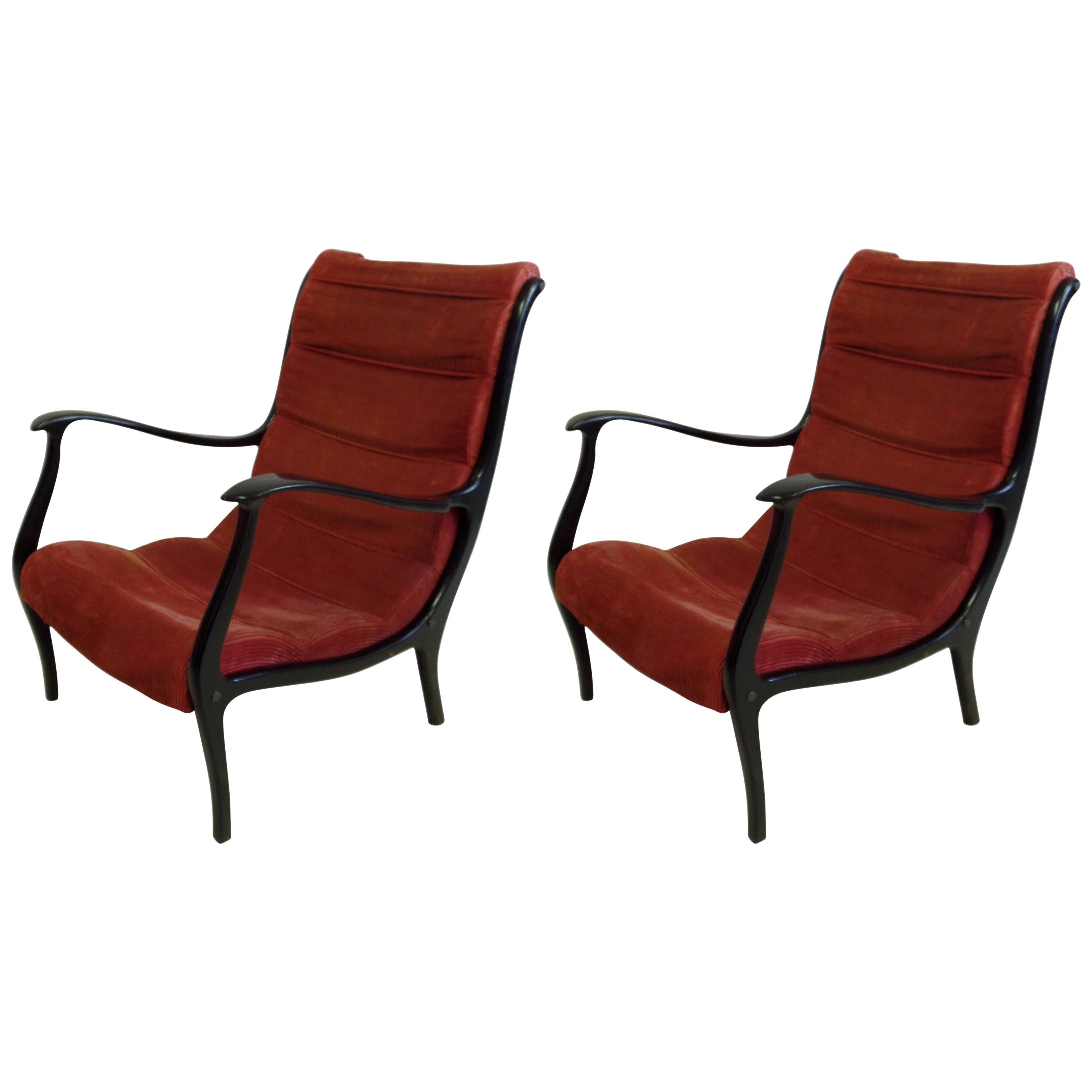 Paire de chaises longues néoclassiques italiennes mi-siècle moderne, cercle de Gio Ponti