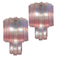 Elegant Pair of Italian Pink Chandeliers by Valentina Planta, Murano