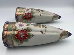 Elegant Pair of Japanese Hand Painted Floral Porcelain Wall Pockets 1910- 1920