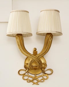 Elegant Pair of Jules and André Leleu Gilt-Bronze Double Torsade Sconces