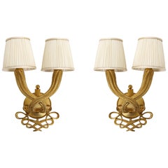 Elegant Pair of Jules and André Leleu Gilt-Bronze Double Torsade Sconces
