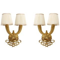 Elegant Pair of Jules and André Leleu Gilt-Bronze Double Torsade Sconces