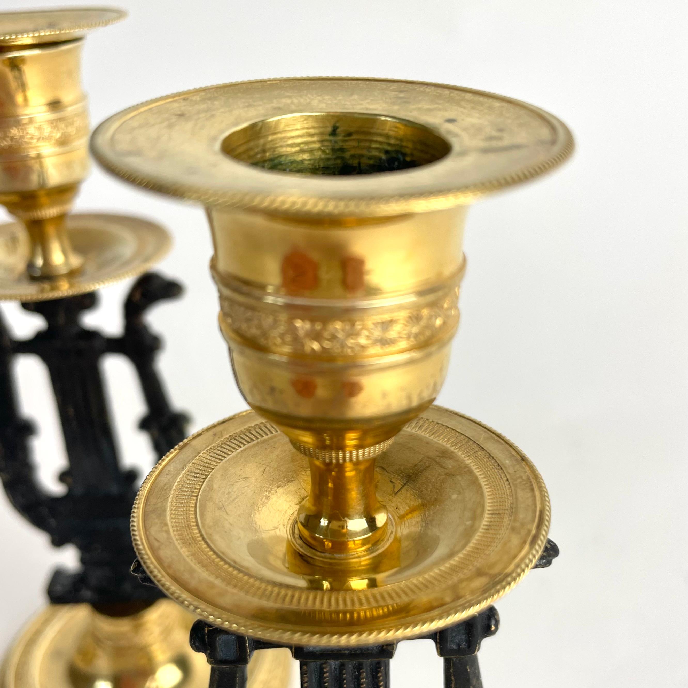 Elegant Pair of Karl Johan Candlesticks in Brass, Sweden c. 1820s For Sale 4