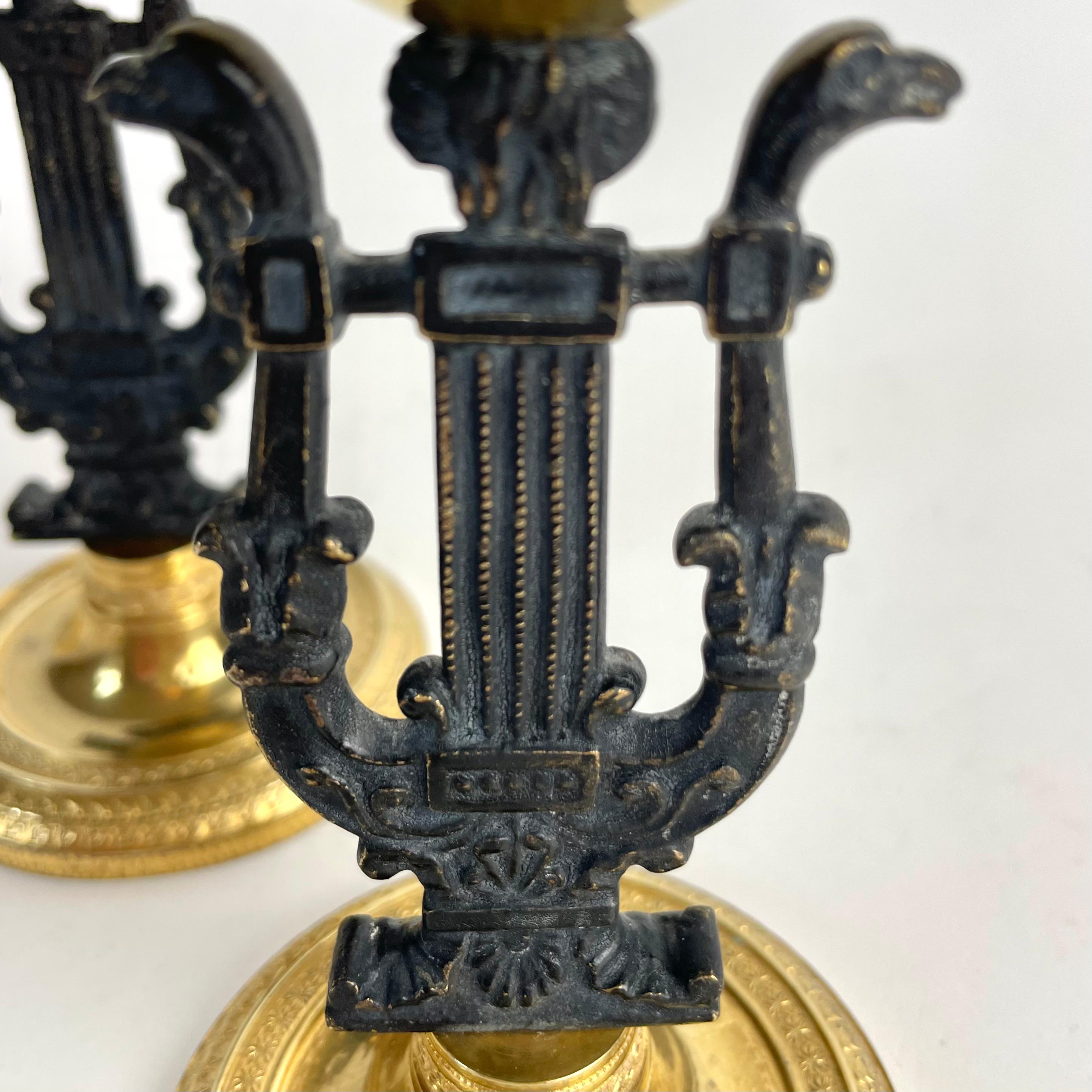 Elegant Pair of Karl Johan Candlesticks in Brass, Sweden c. 1820s For Sale 3