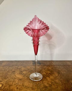 Elegant pair of large antique Victorian cranberry glass jack in the pulpit vases