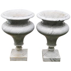 Vintage Elegant Pair of Large Carrara Marble Vases, Period Early 20th Century