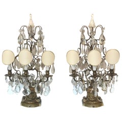 Elegant Pair of Large French Bronze and Crystal Girandoles