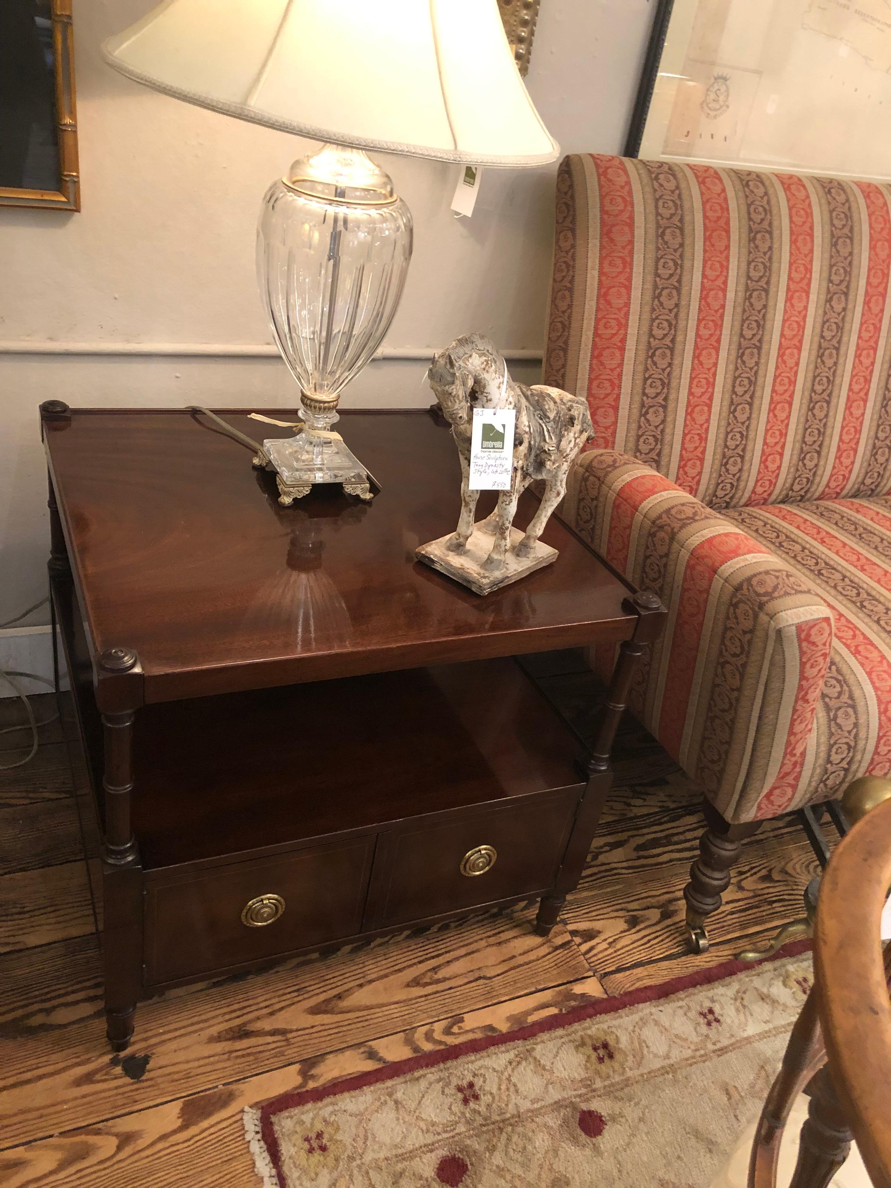 Elegant Pair of Large Square Mahogany End Tables or Night Stands 4