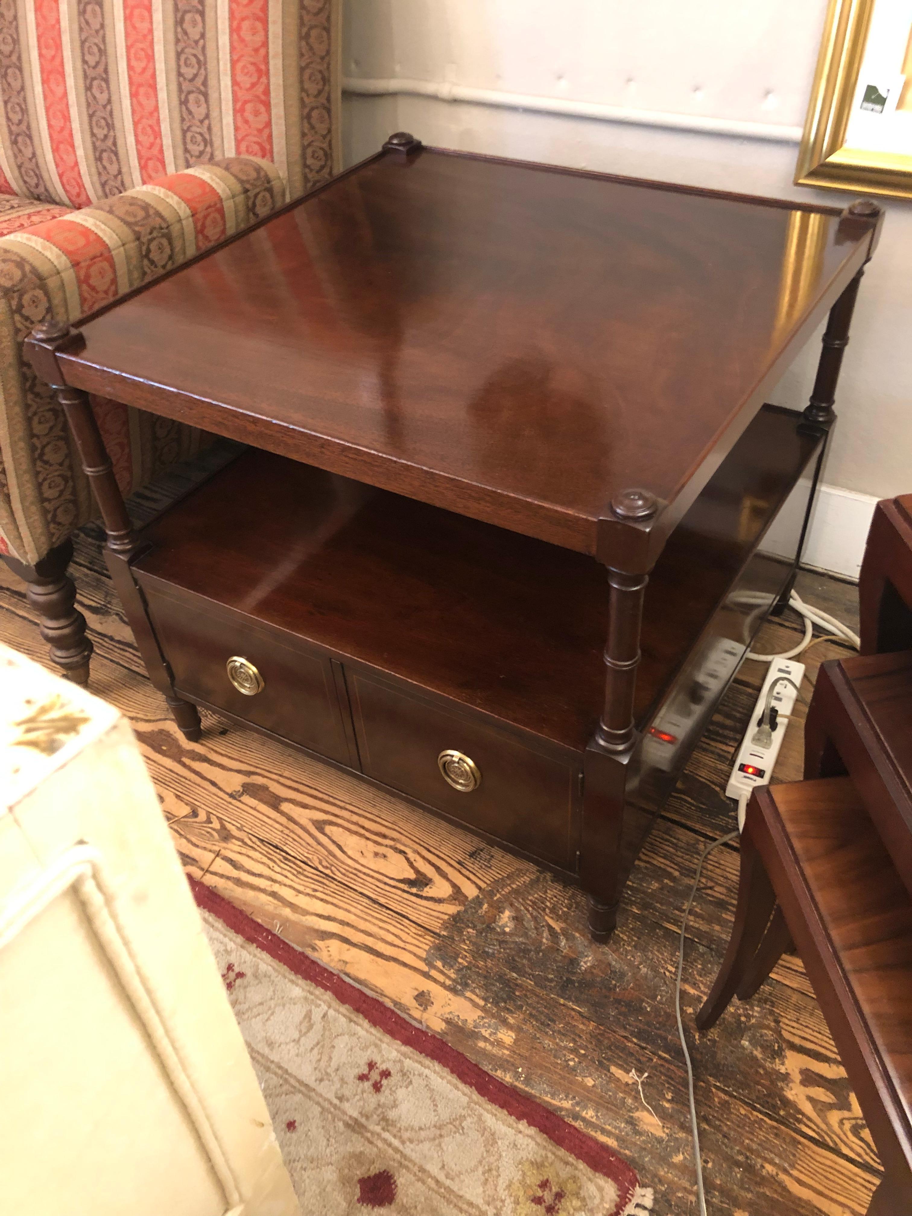 Elegant Pair of Large Square Mahogany End Tables or Night Stands 5