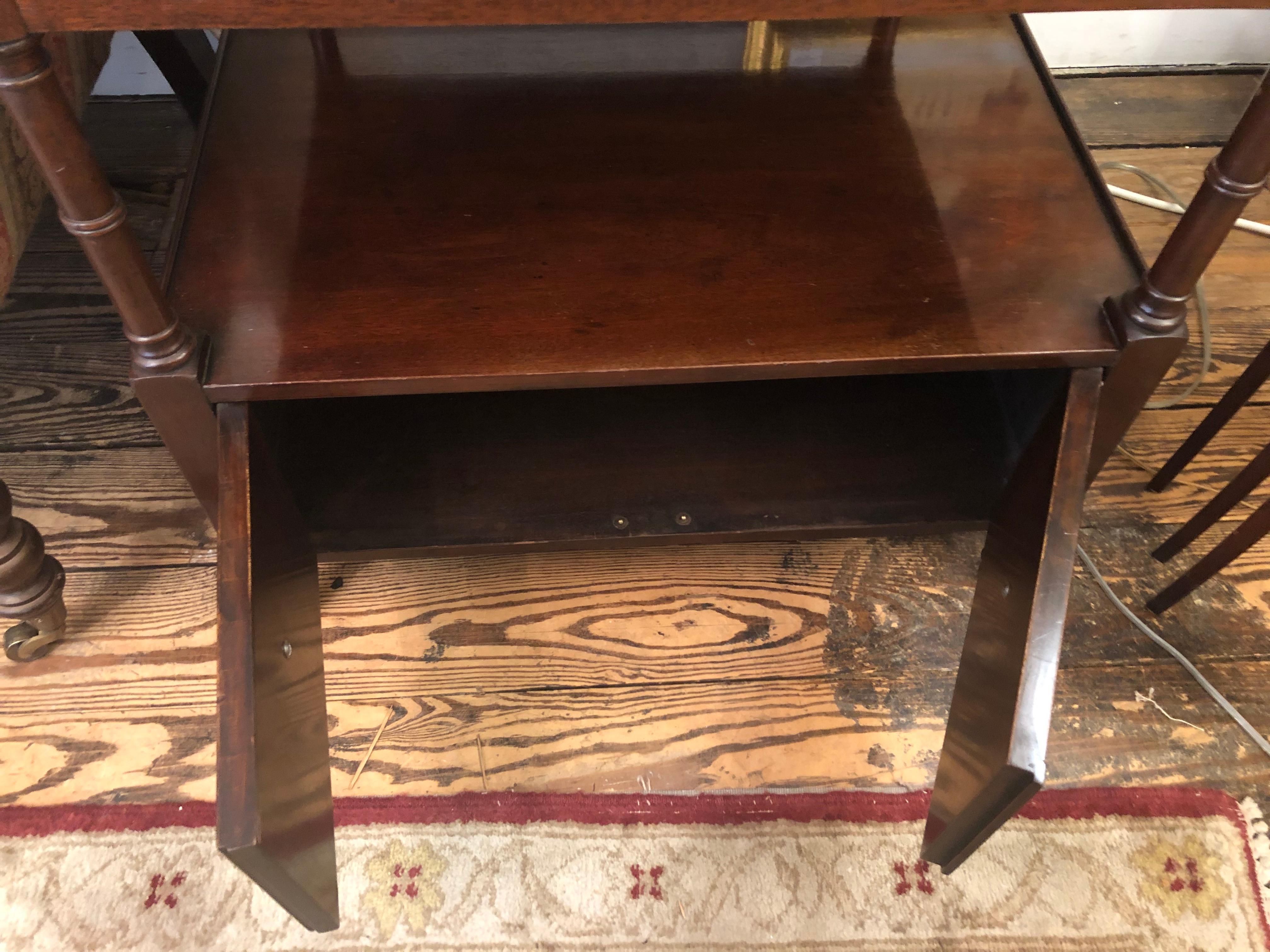 Brass Elegant Pair of Large Square Mahogany End Tables or Night Stands