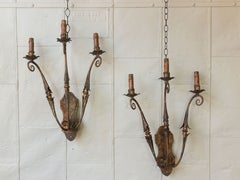 Elegant Pair of Large Three-Arm Spanish Sconces