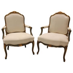 Elegant Pair of Louis XIV Style "Fauteuil A La Reine" Chairs