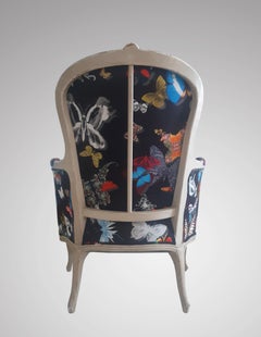 Elegant Pair of Louis XV Style Armchairs in Christian Lacroix Black Silk, Butter