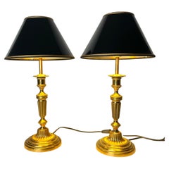 Elegant pair of Louis XVI gilt Table Lamps, originally candlesticks from 1780s