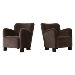Elegante Pareja de Sillones, Tapizados en Alpaca Pura Marrón Profundo