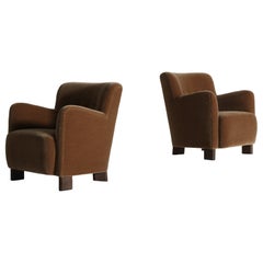 Elegant Pair of Lounge Chairs, Upholstered in Golden Brown Pure Mohair