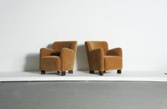 Elegante Pareja de Butacas, Tapizadas en Mohair Puro Oro Amarillo