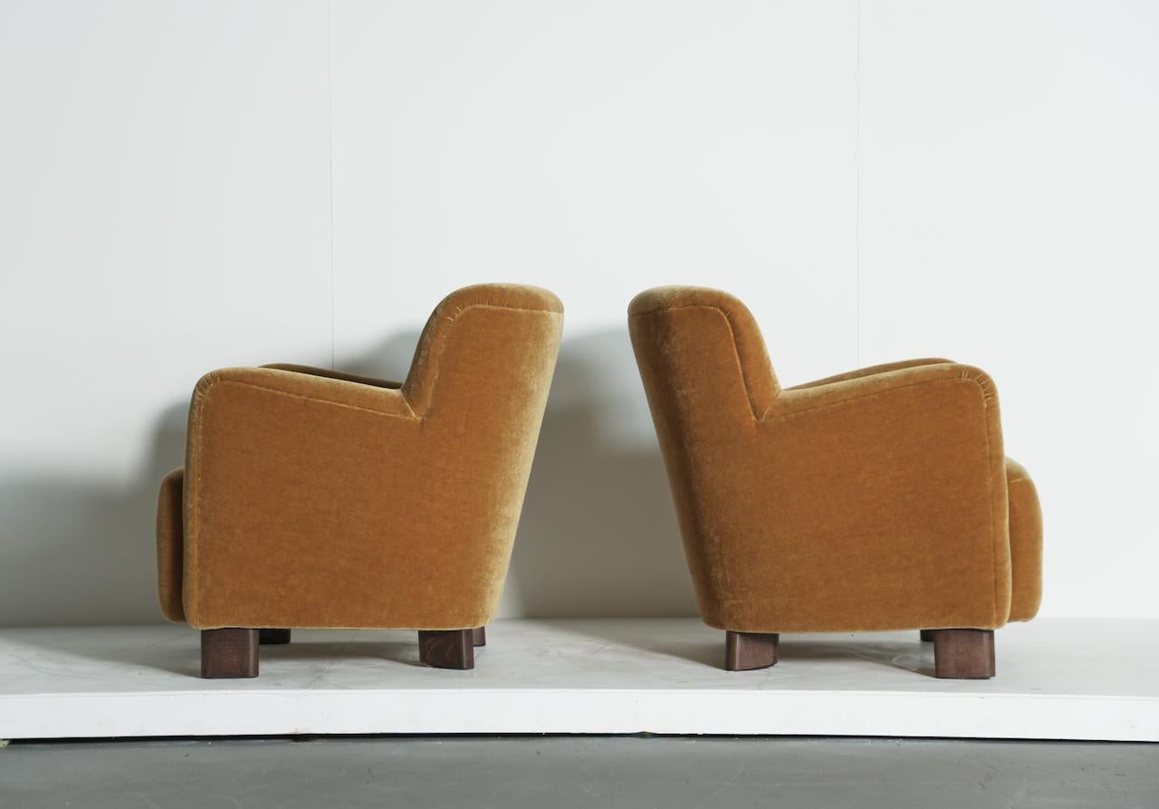 Alpaga Paire de chaises longues élégantes, tapissées de mohair pur or jaune en vente