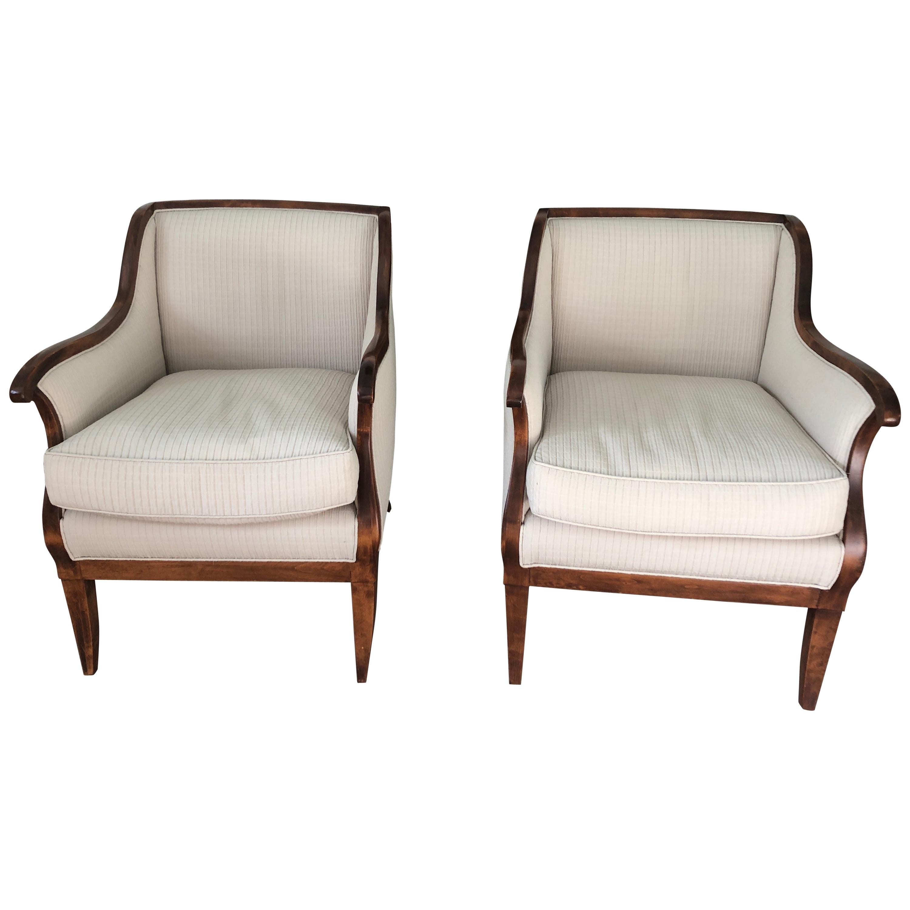 Elegant Pair of Mahogany and Upholstered French Vintage Club Chairs