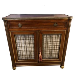 Elegant Pair of Mahogany & Brass Credenzas with Fancy Grillwork