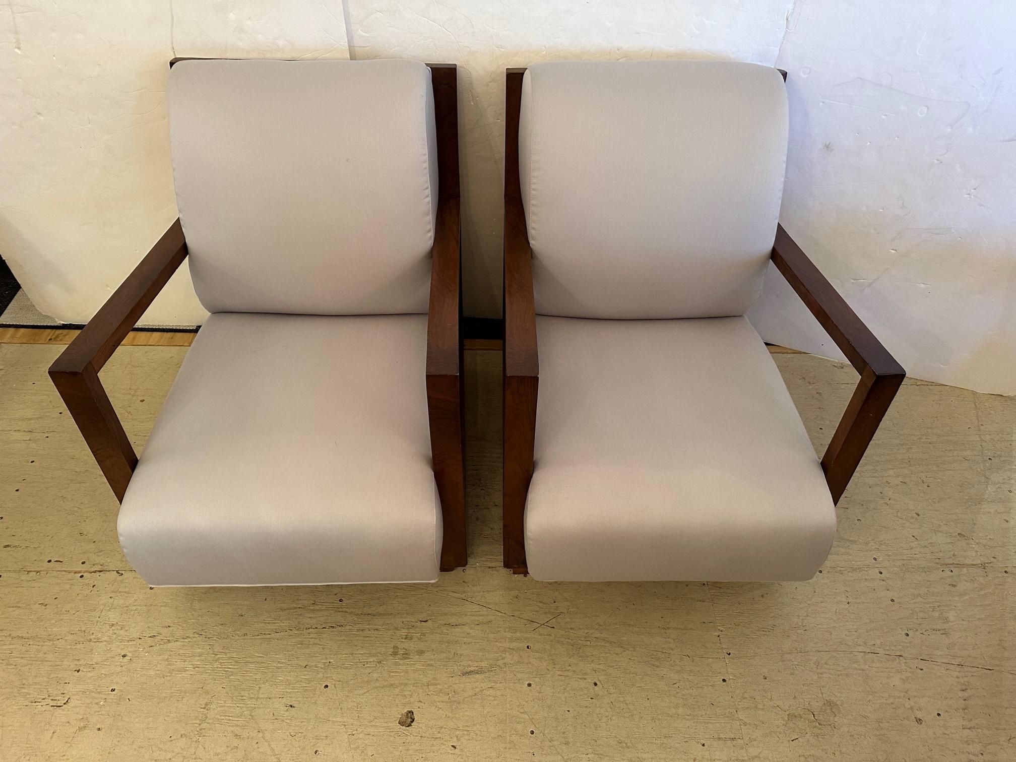 Upholstery Elegant Pair of Mahogany & Upholstered Art Deco Vintage French Club Chairs For Sale