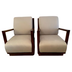 Elegant Pair of Mahogany & Upholstered Art Deco Vintage French Club Chairs