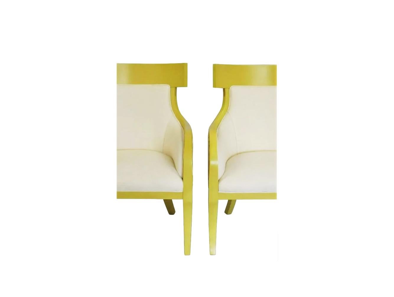 Upholstery Elegant Pair of Mid-Century Modernist Klismos Armchairs For Sale