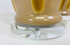 Elegant pair of mid century pottery table lamps/ pair