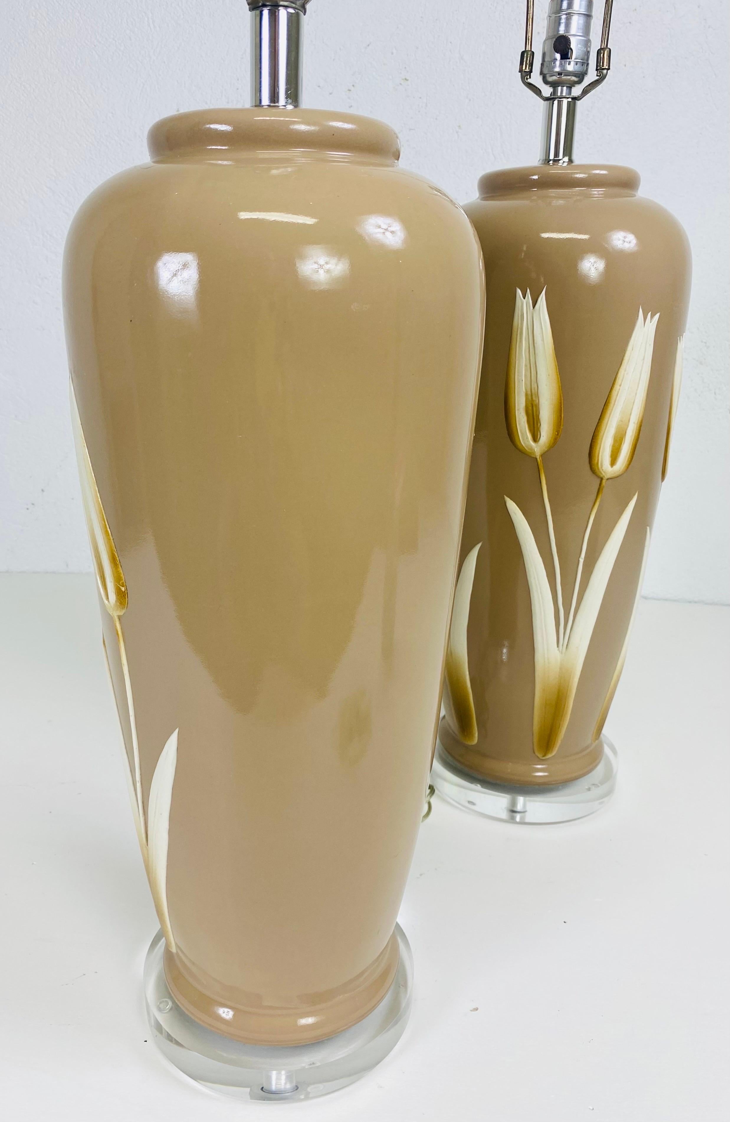 Mid-Century Modern Elegant pair of mid century pottery table lamps/ pair For Sale