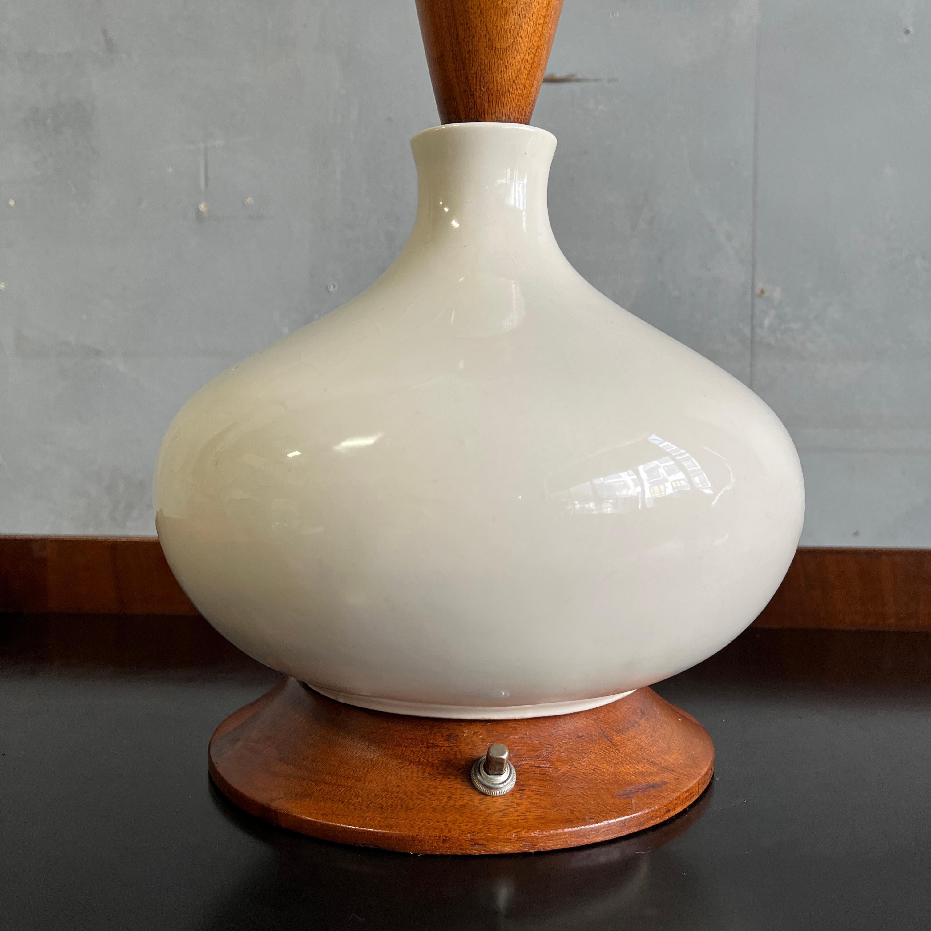 Teak Elegant Pair of Midcentury Ceramic Table Lamps