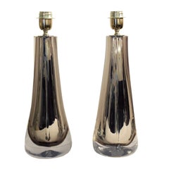 Elegant Pair of Mirrored Sommerso Glass Table Lamps