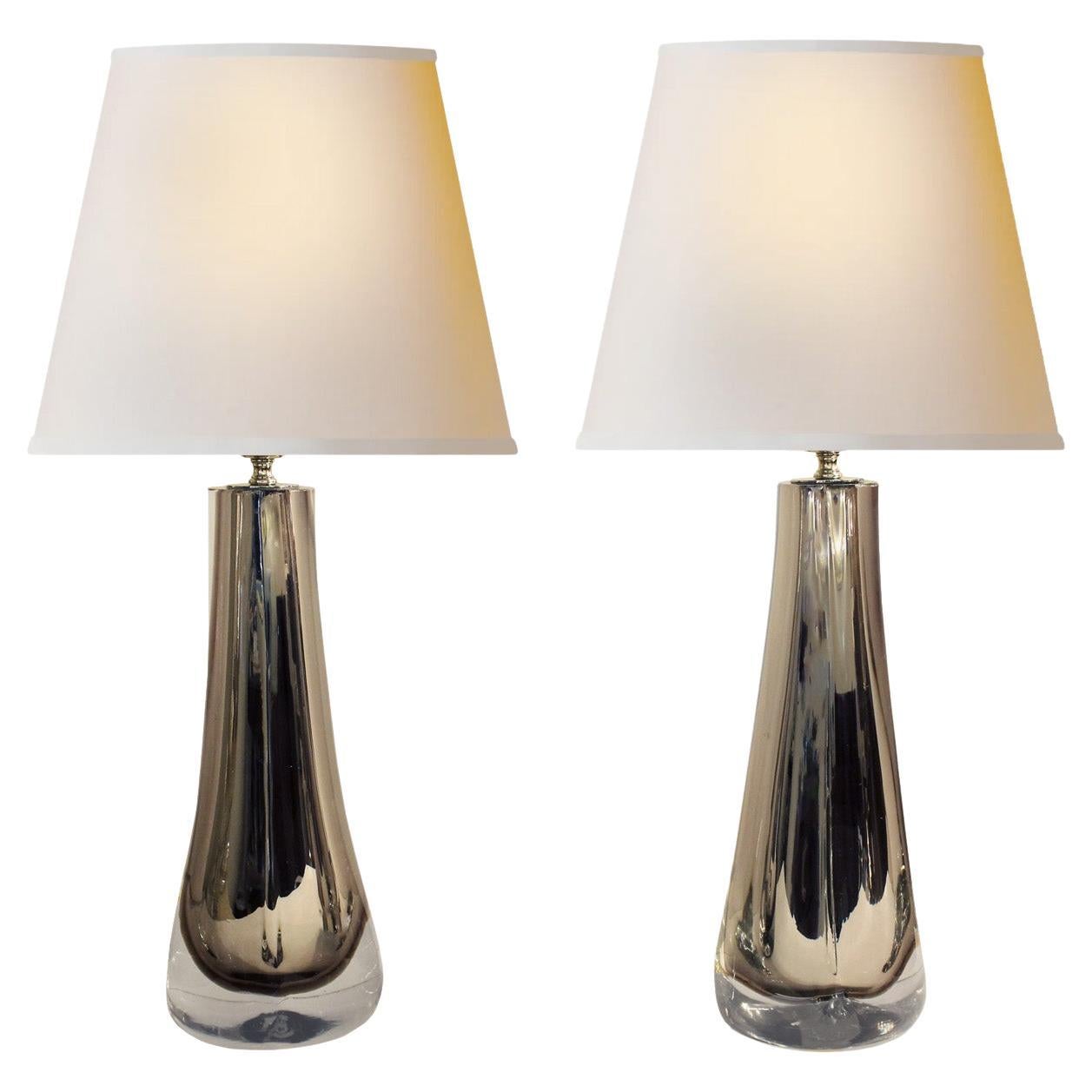 Elegant Pair of Mirrored Sommerso Glass Table Lamps, 2022