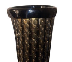 Elegant Pair of Murano Black & Gold Vases by Pino Signoretto. Italy, 1960's.