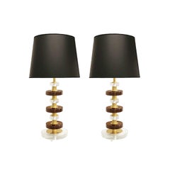 Elegant Pair of Murano Glass Disc Table Lamps