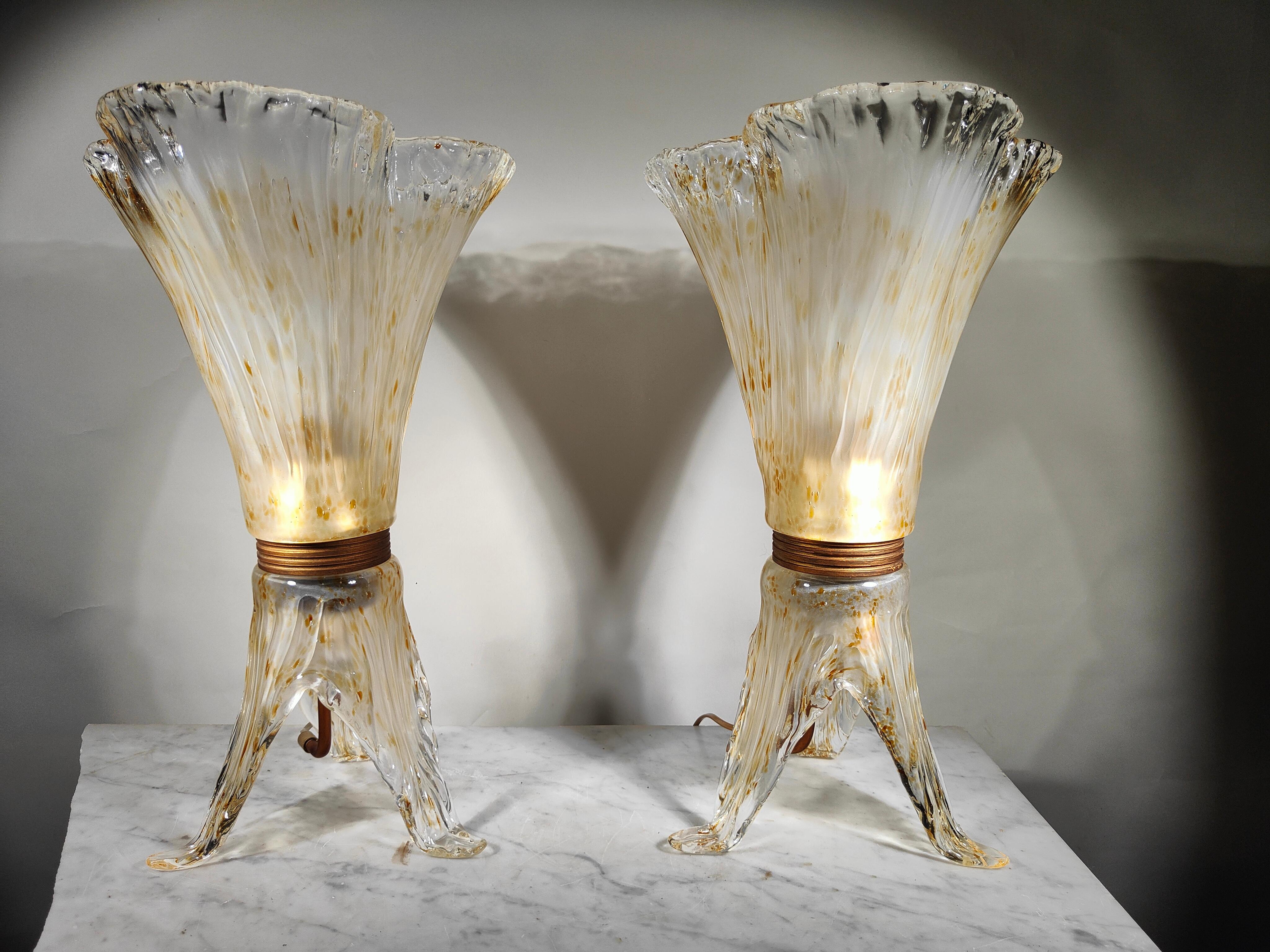 Élégante paire de lampes de bureau en verre de Murano - 1970 en vente 12