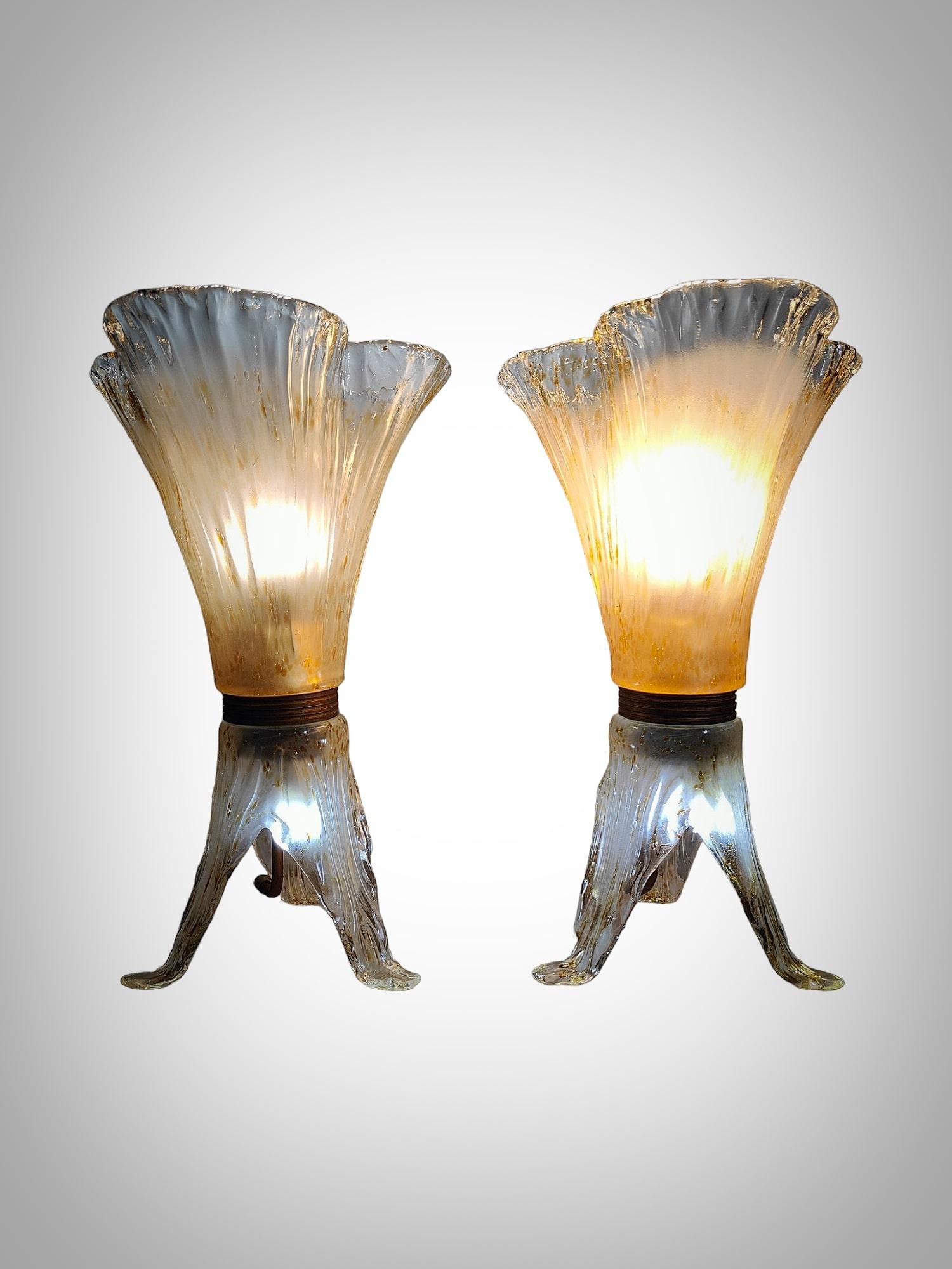 Elegant Pair of Murano Glass Table Lamps - 1970s In Good Condition For Sale In Madrid, ES