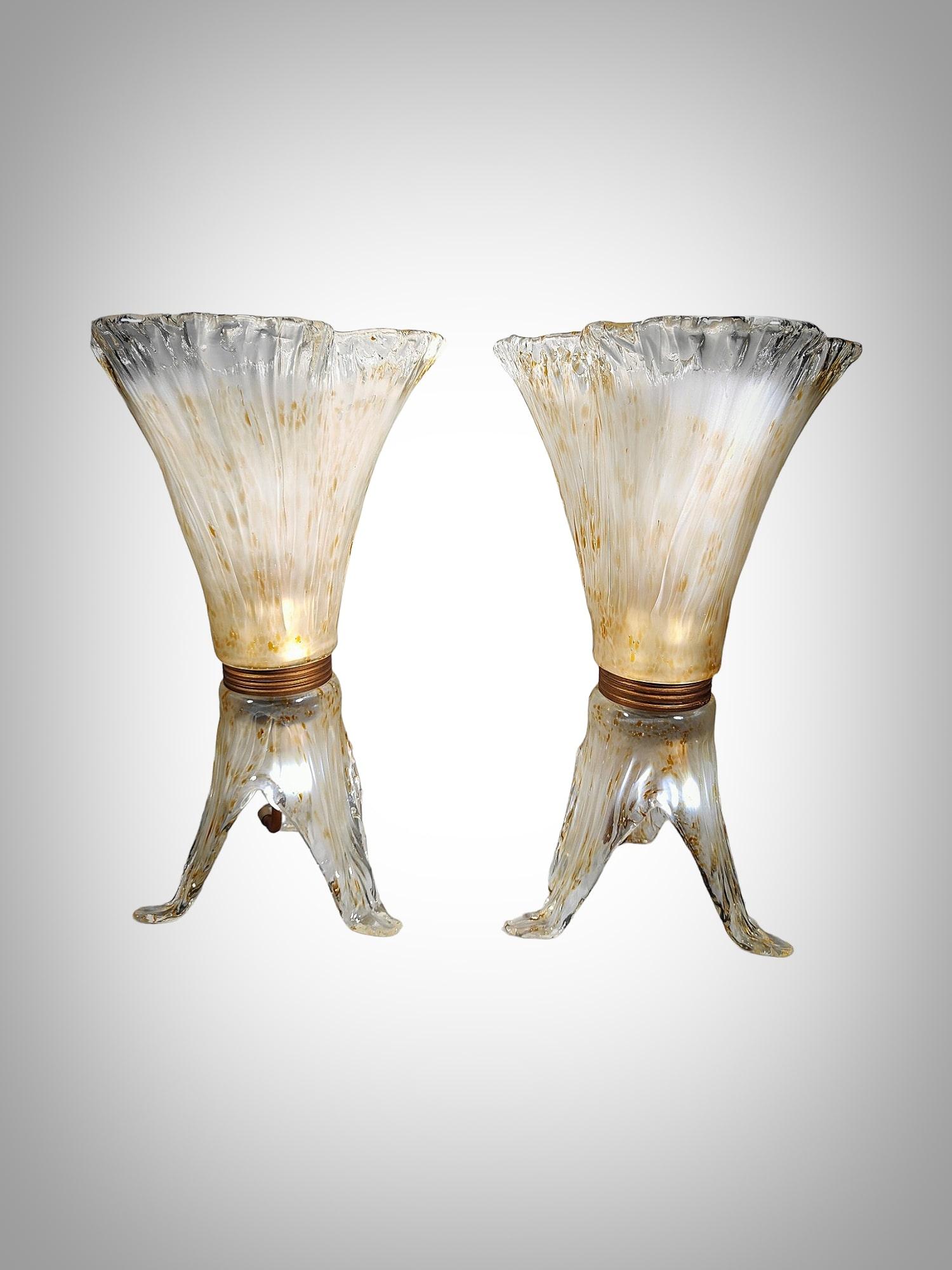Elegant Pair of Murano Glass Table Lamps - 1970s For Sale 1