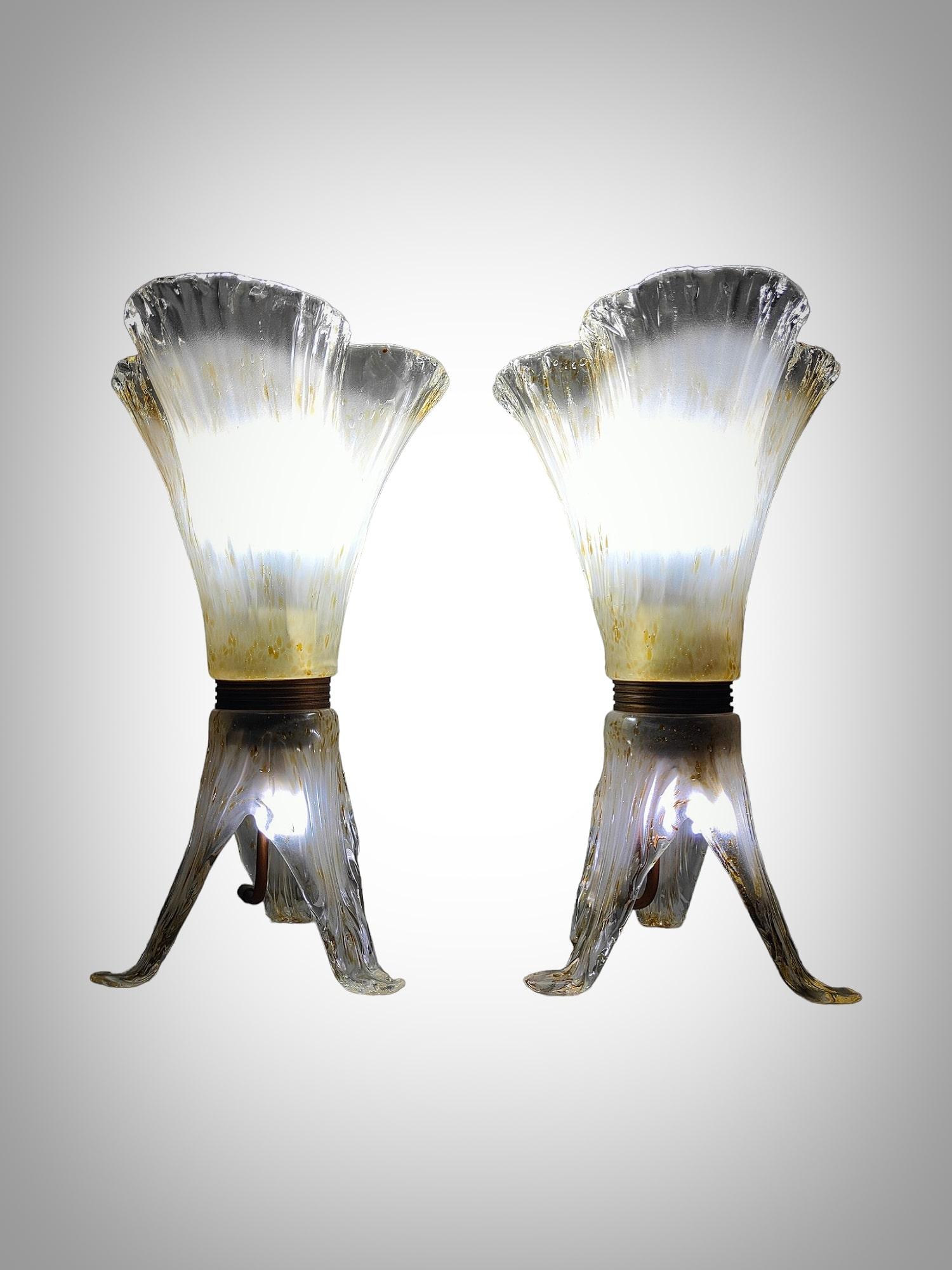 Elegant Pair of Murano Glass Table Lamps - 1970s For Sale 3
