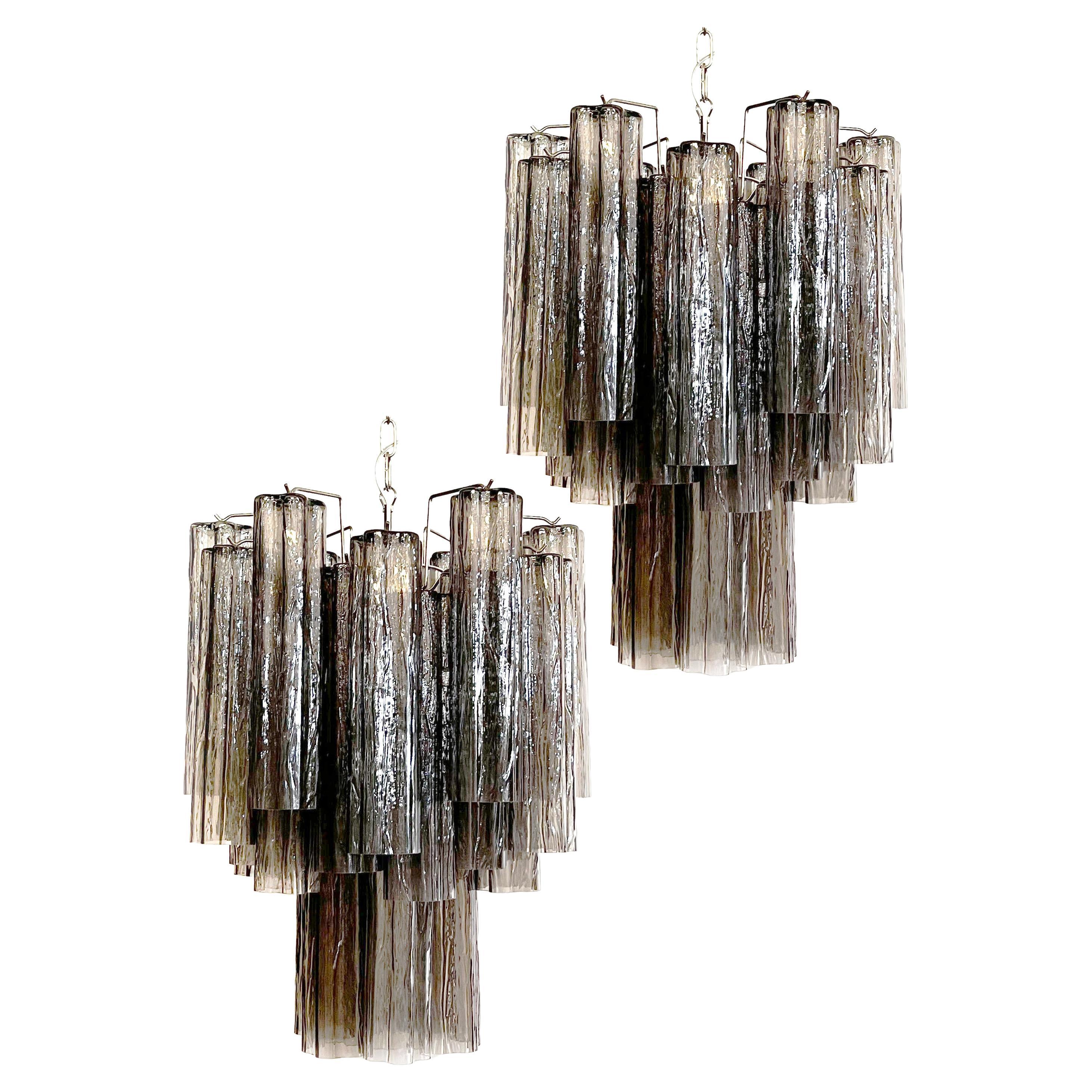 Elegant Pair of Murano Smoked Glass Tube Chandeliers