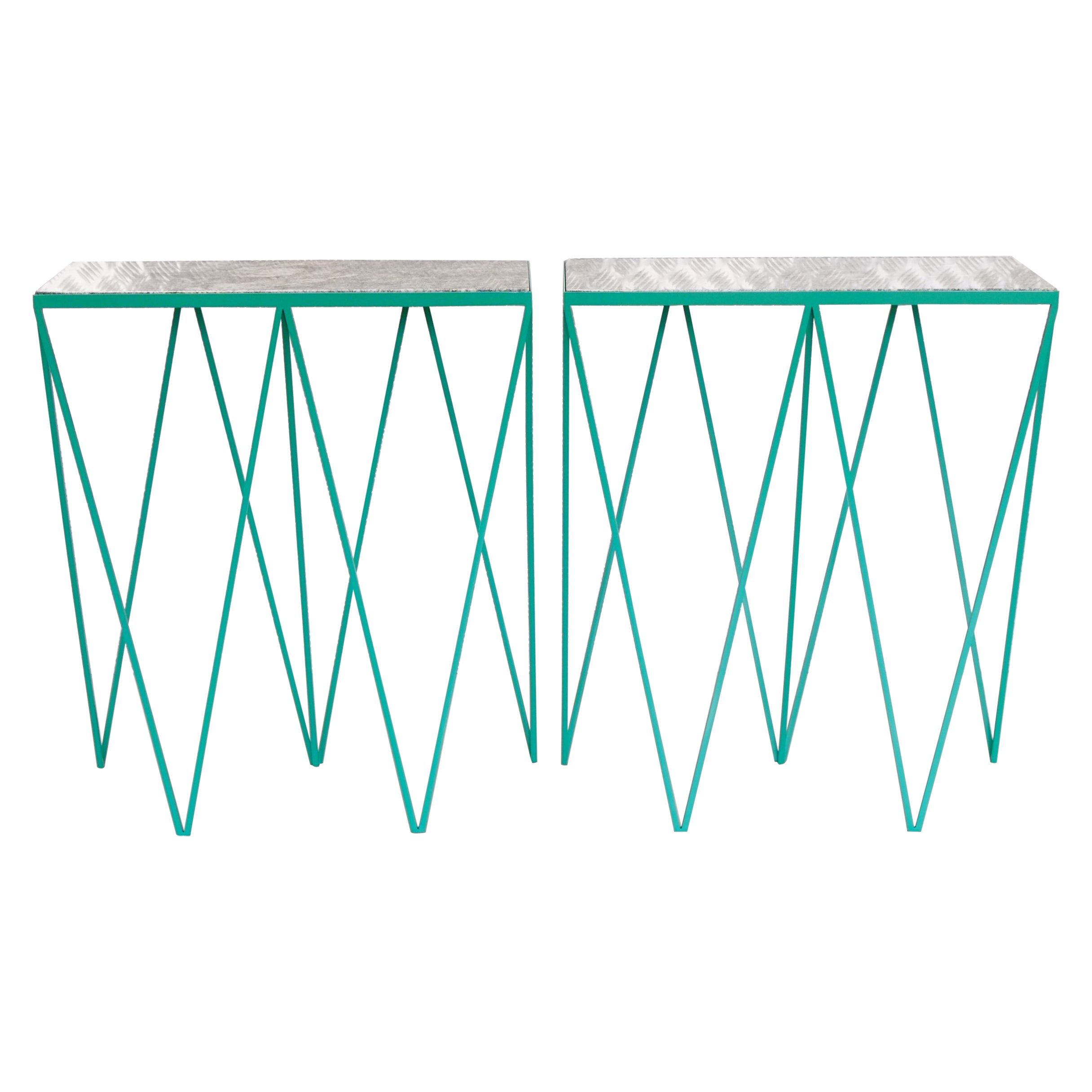 Élégante paire de consoles étroites avec plateau de table en granit - personnalisable