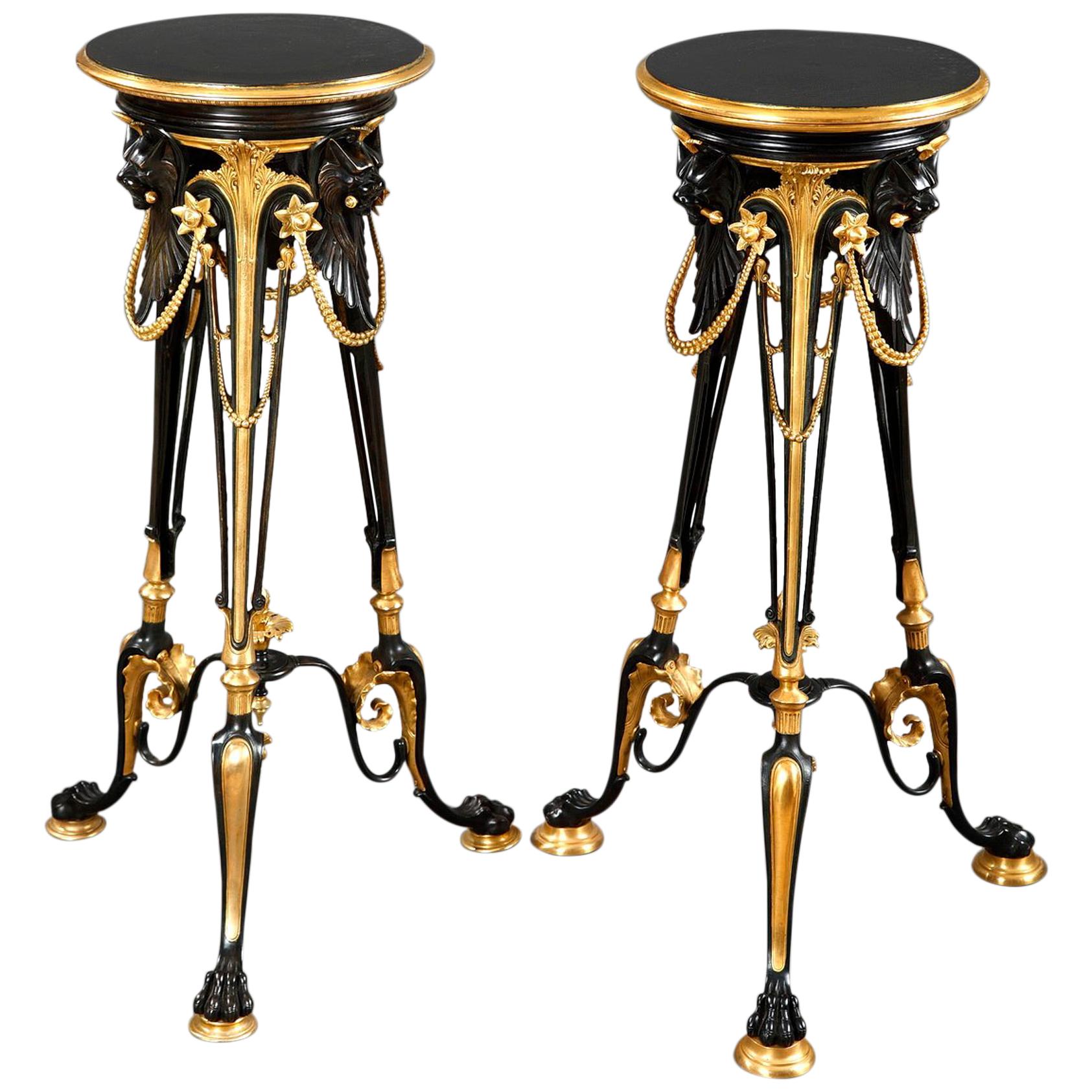 Elegant Pair of Neo-Greek Bronze Stands Attributed to G. Servant