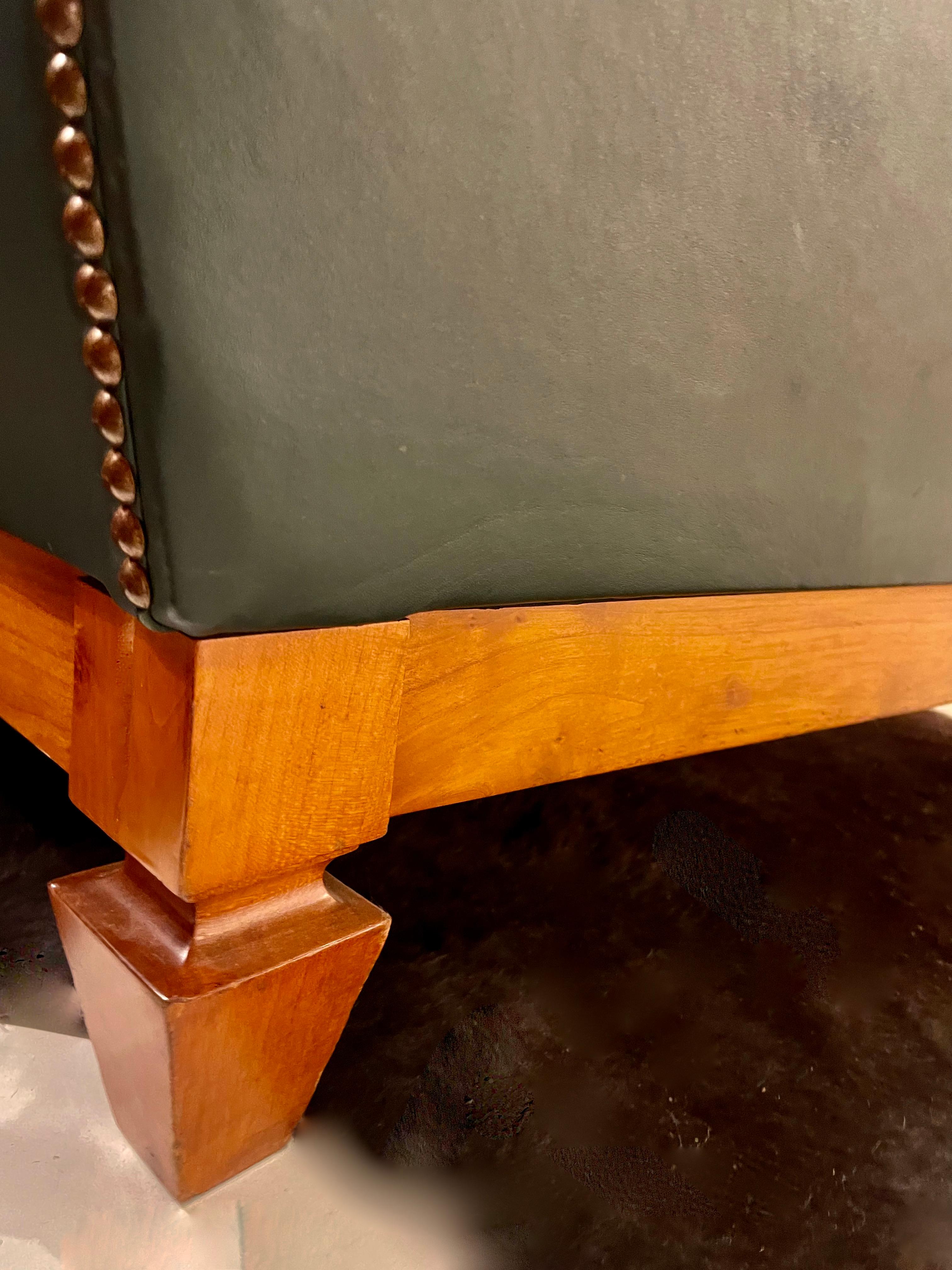 French Elegant Pair of Neoclassical Leather Armchairs by Jacques Quinet, France 1948. For Sale